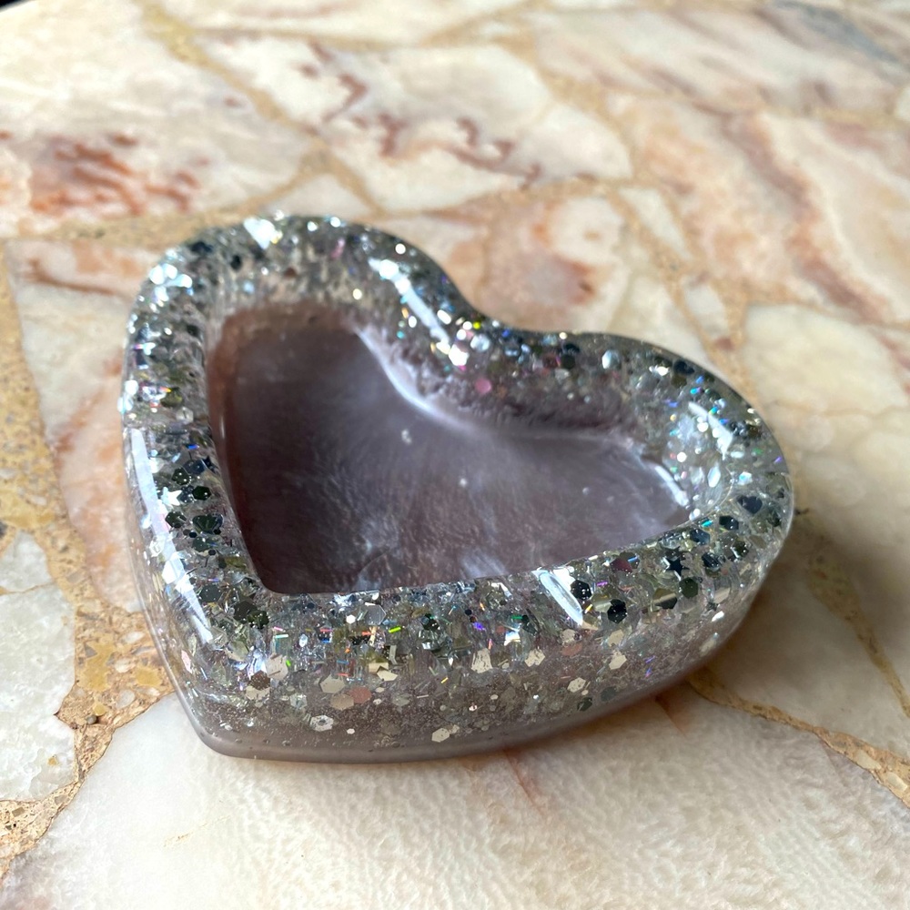Gray disco glitter heart ashtray